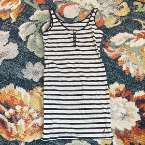 Nautica Navy and White Striped Henley Top